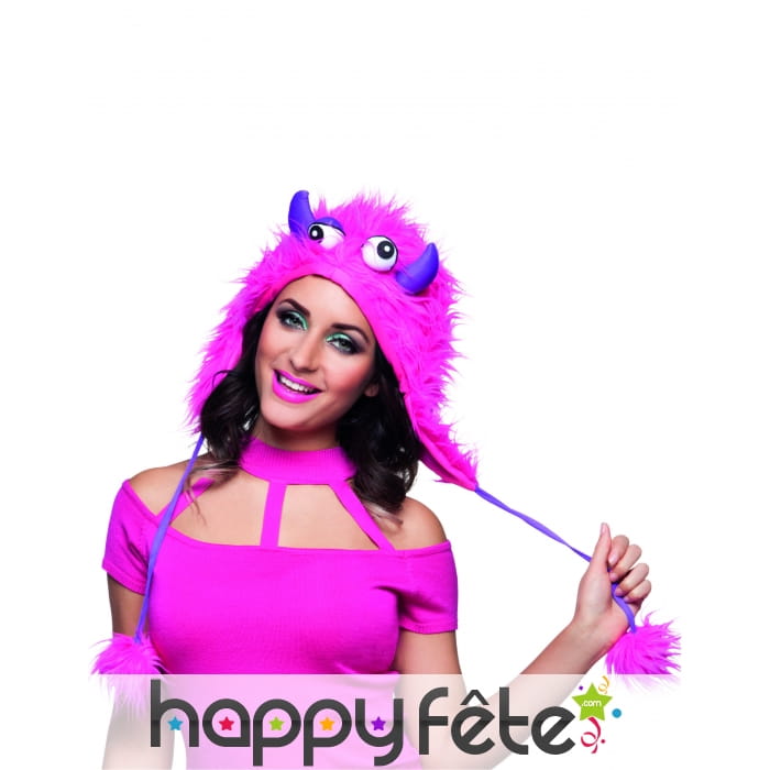 Bonnet tête de monstre rose rigolo