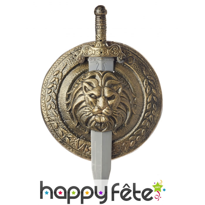 Bouclier tête de lion avec épée