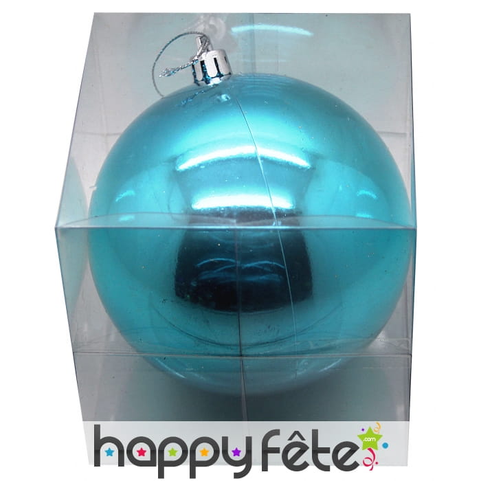 Boule turquoise de noel, brillante. 10 cm