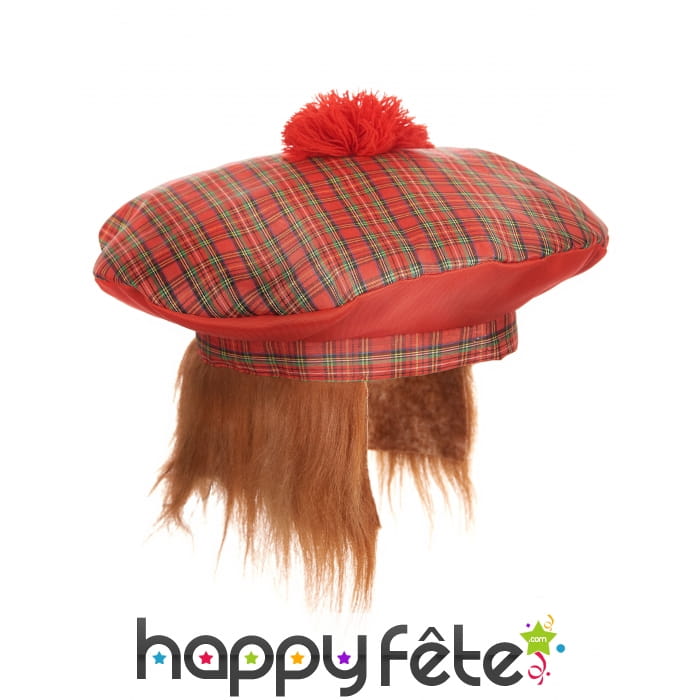 Beret tartan écossais avec cheveux