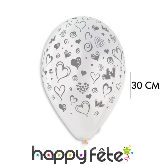 Ballons transparents imprimés petits coeurs 30cm
