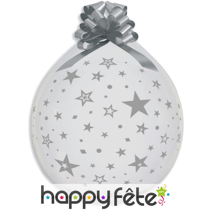 Ballon transparent motif étoiles avec noeud cadeau
