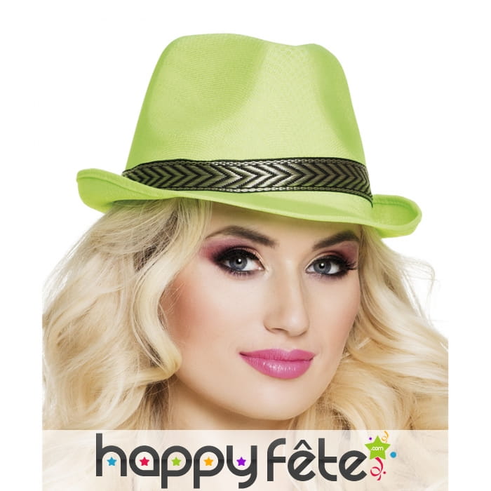 Borsalino vert fluo uni avec lisert doré noir