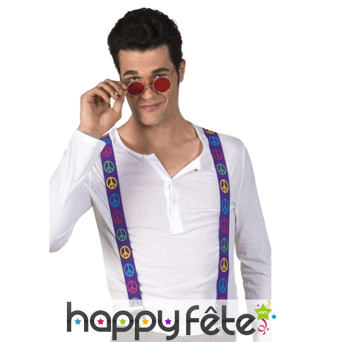 Bretelles violettes imprimé peace and love coloré