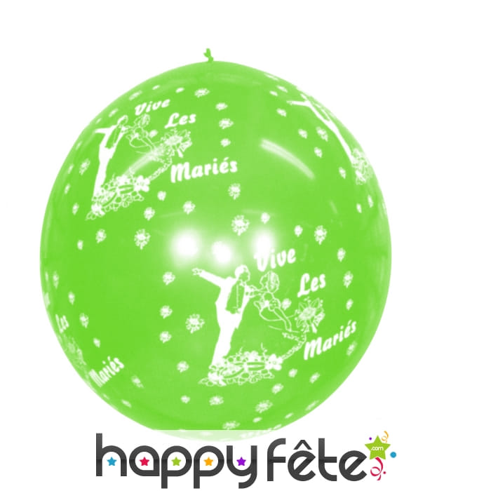 Ballon "vive les mariés" géant anis/blanc