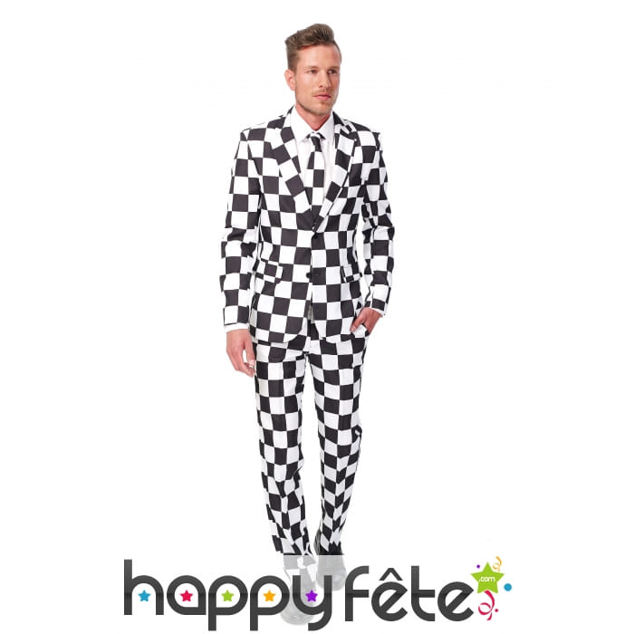Costume 3 pièces à larges carrés blancs noirs