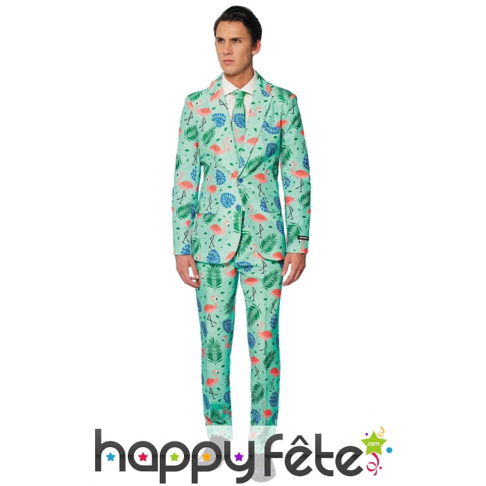 Costume 3 pièces à motif flamant rose pour homme