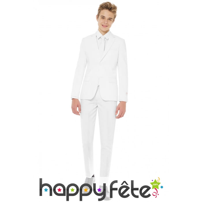 Costume 3 pièces blanc uni pour ado