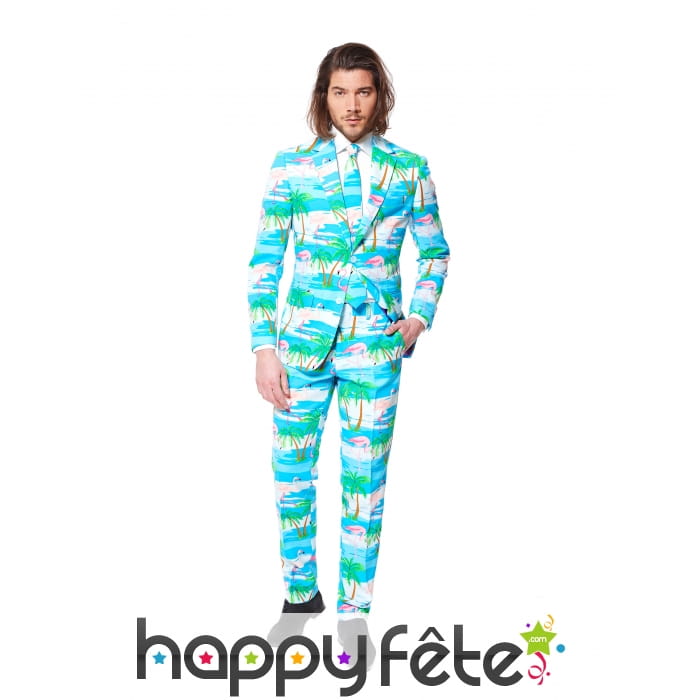 Costume 3 pièces motifs flamants rose