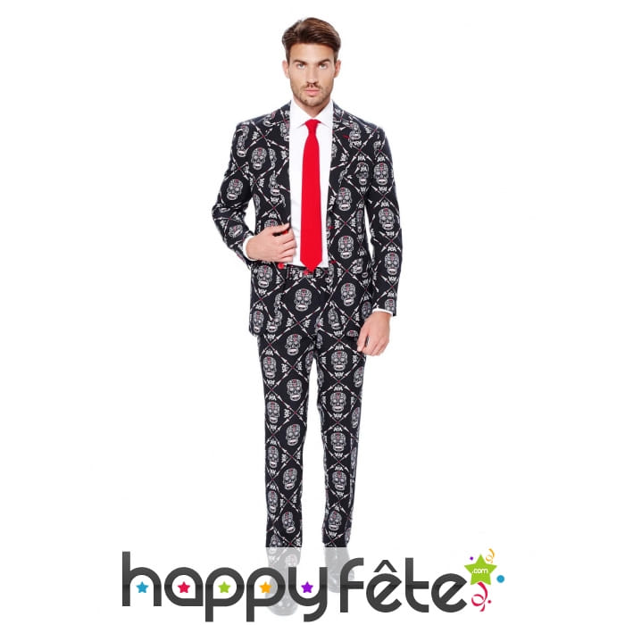Costume 3 pièces noir imprimé Dia de los muertos