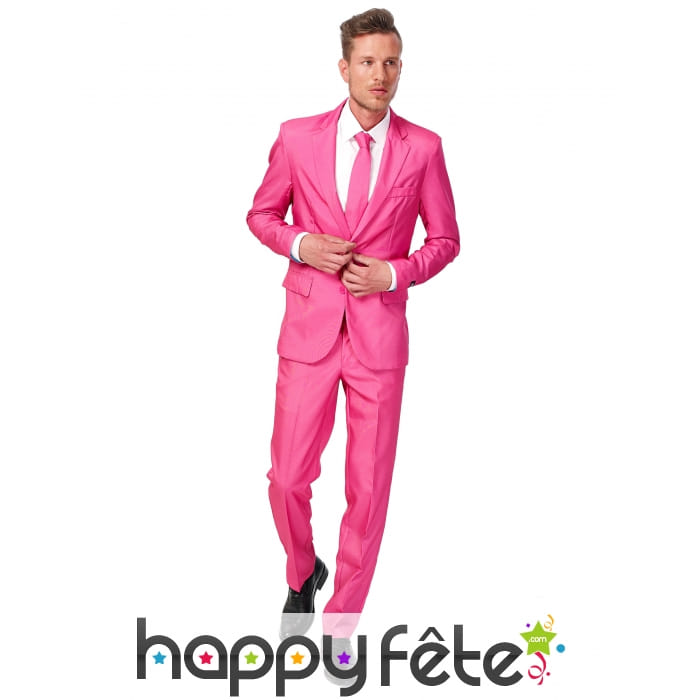Costume 3 pièces rose uni pour homme