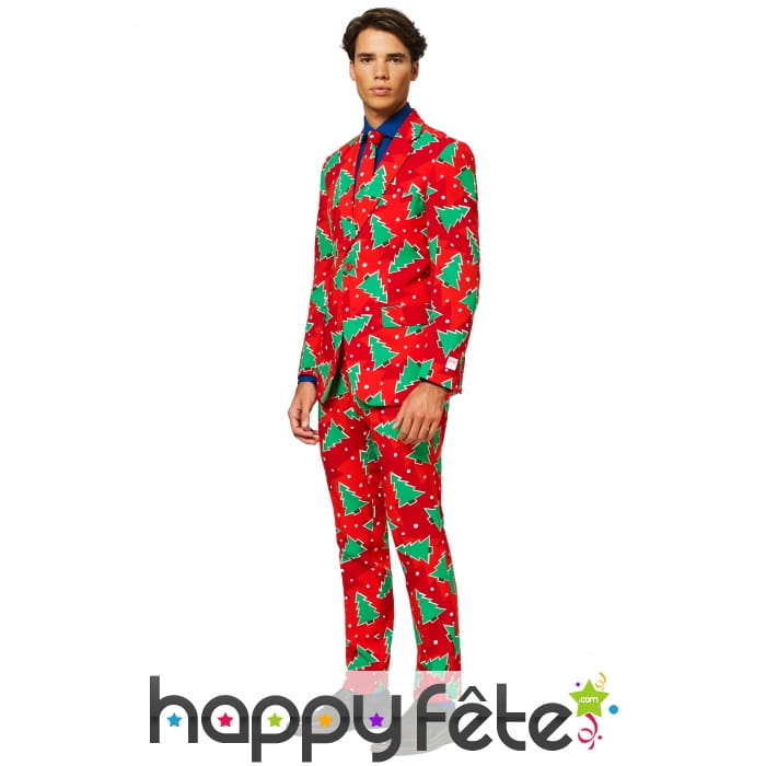 Costume 3 pièces rouge imprimé sapin de Noël