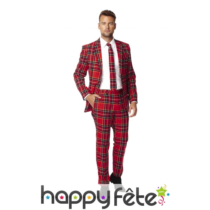 Costume 3 pièces tartan rouge écossais