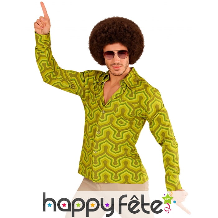 Chemise années 70 camaïeu de verts pour homme