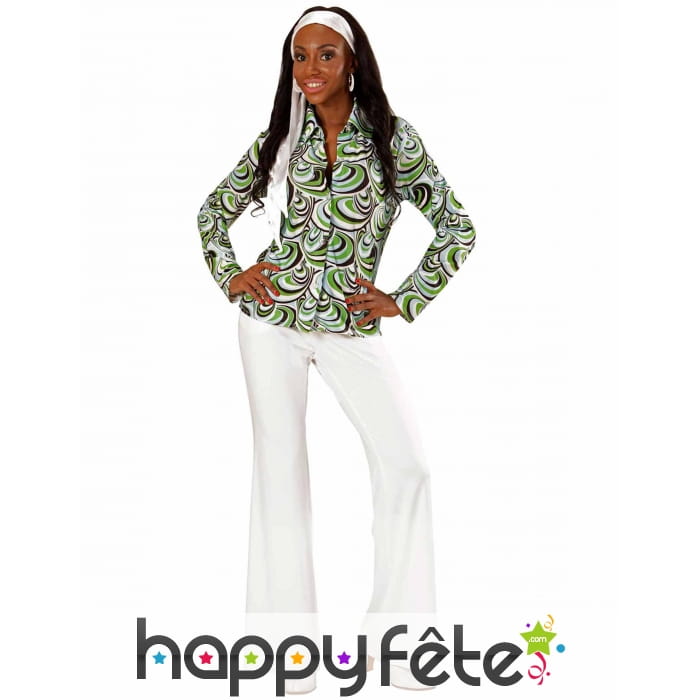 Chemise années 70 waves verte pour femme