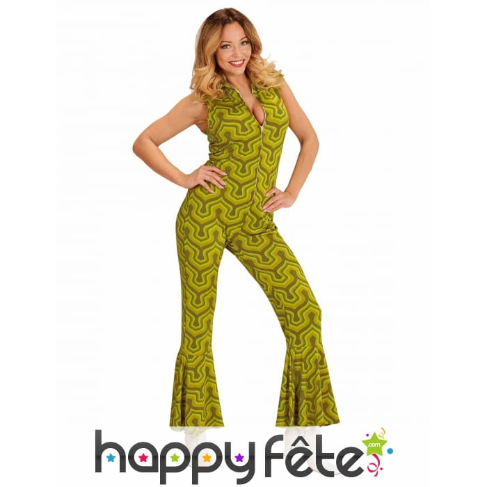 Combinaison années 70 camaïeu de verts pour femme