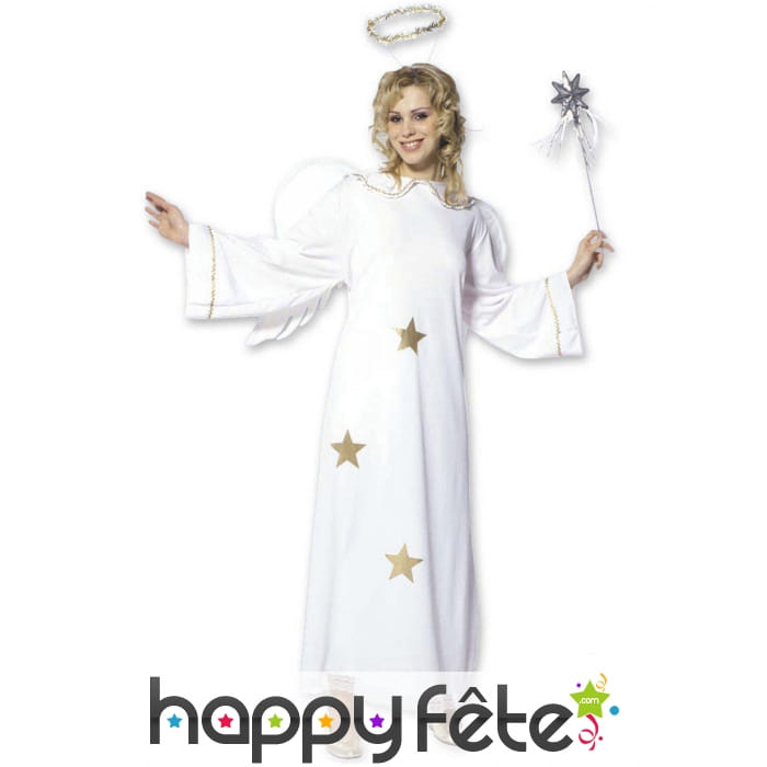 Costume ange blanc avec étoile dorée pour femme