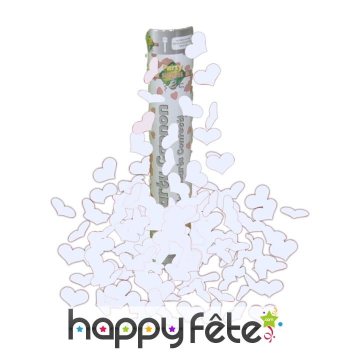 Canon à confettis coeurs blancs