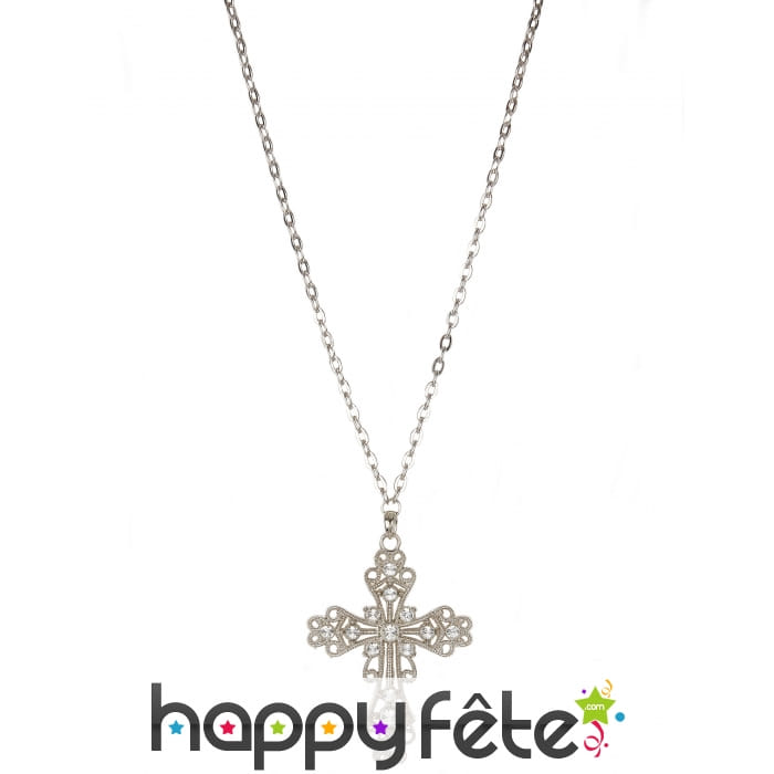 Collier avec croix incrustée de strass