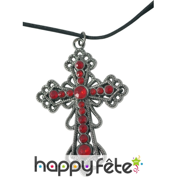 Collier avec croix rouge et argentée gothique
