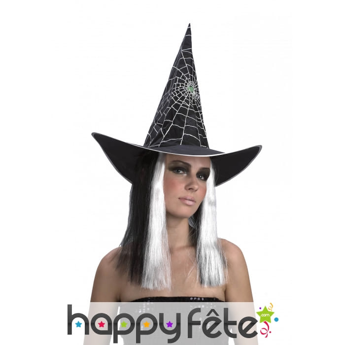 Chapeau araignée de sorcière avec perruque