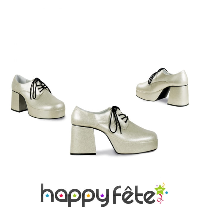 Chaussures argentées disco à talon haut