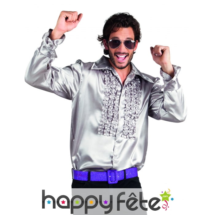 Chemise argentée disco ruche pour homme