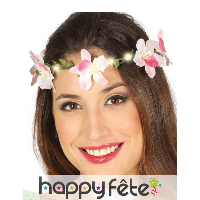 Couronne avec des fleurs roses lumineuses adulte
