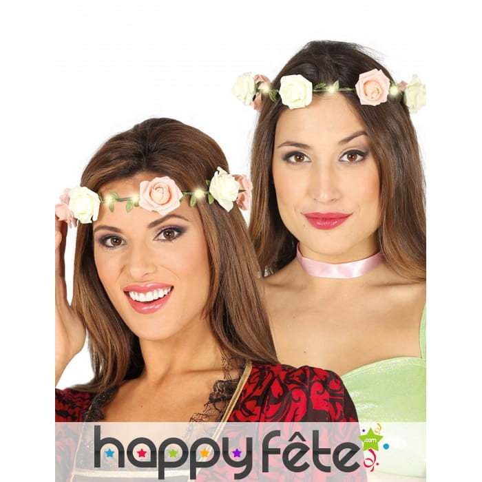 Couronne avec des roses lumineuses pour adulte