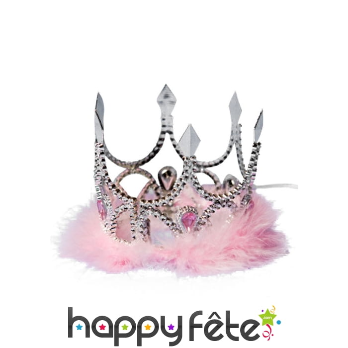 Couronne argentée froufrou rose
