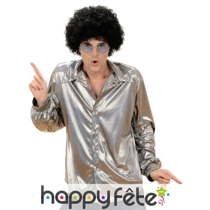 Chemise argent holographique disco pour homme