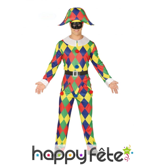 Costume Arlequin multicolores pour homme
