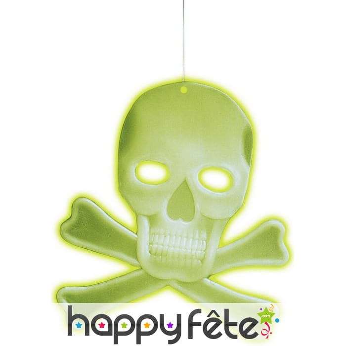 Crâne avec os croisés phosphorescents 27 X 33 cm