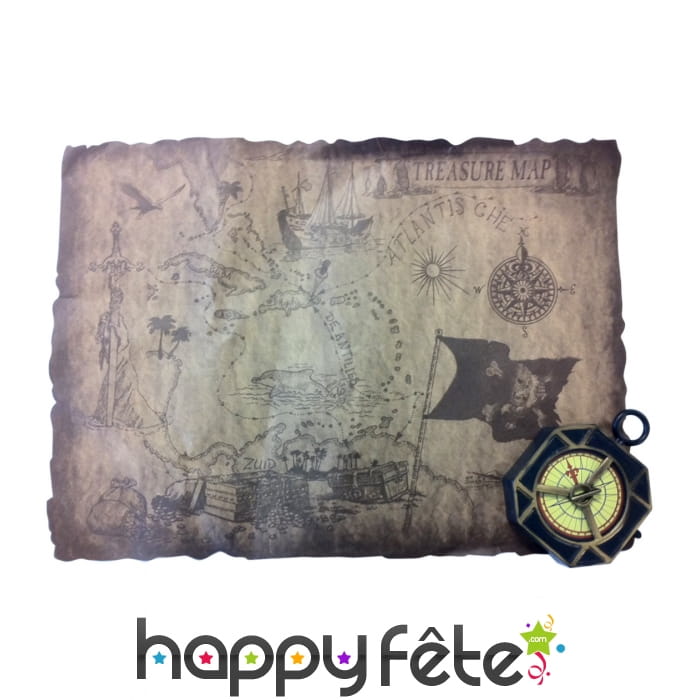 Carte au trésor effet vieilli avec boussole