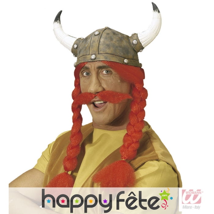 Casque avec tresses rousses et moustache, adulte