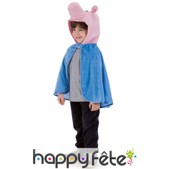 Cape bleue avec tête de cochon, pour enfant