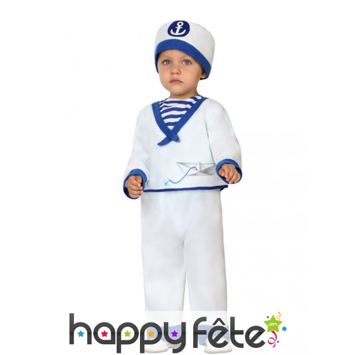 Costume blanc bleu de bébé marin