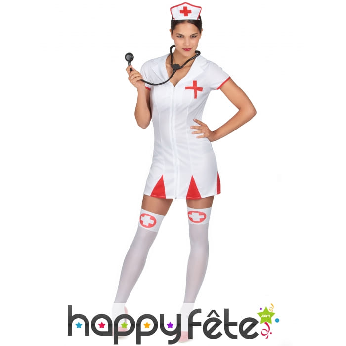 Combinaison blanche courte d'infirmière sexy