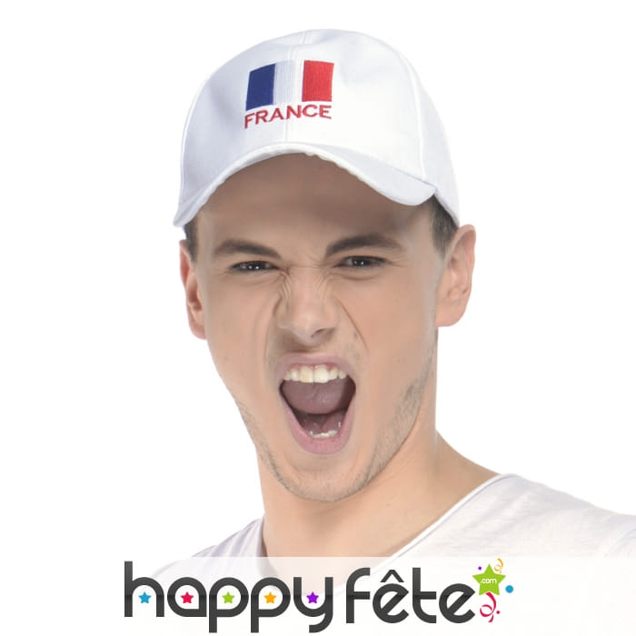 Casquette blanche drapeau français imprimé