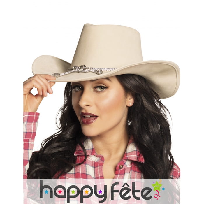Chapeau beige de cowboy avec corde pour adulte