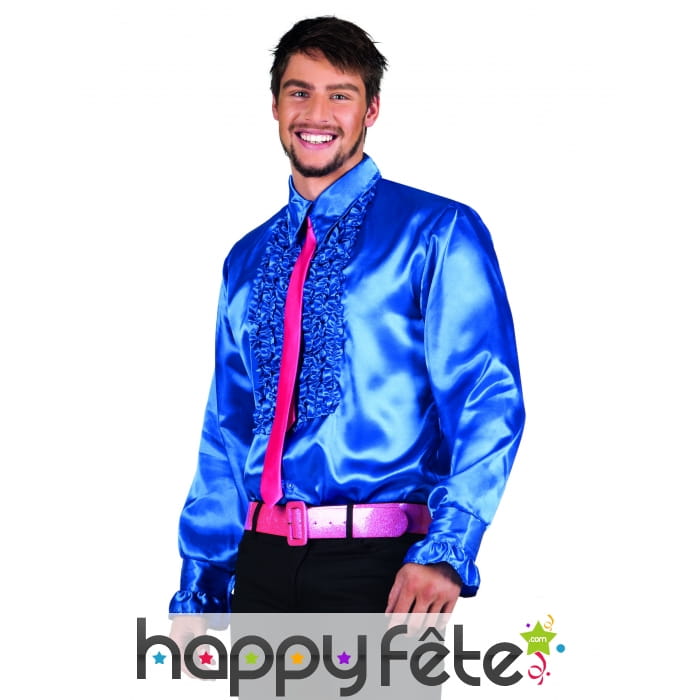 Chemise bleu disco ruche pour homme