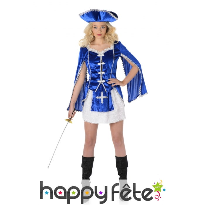 Costume bleu de femme mousquetaire