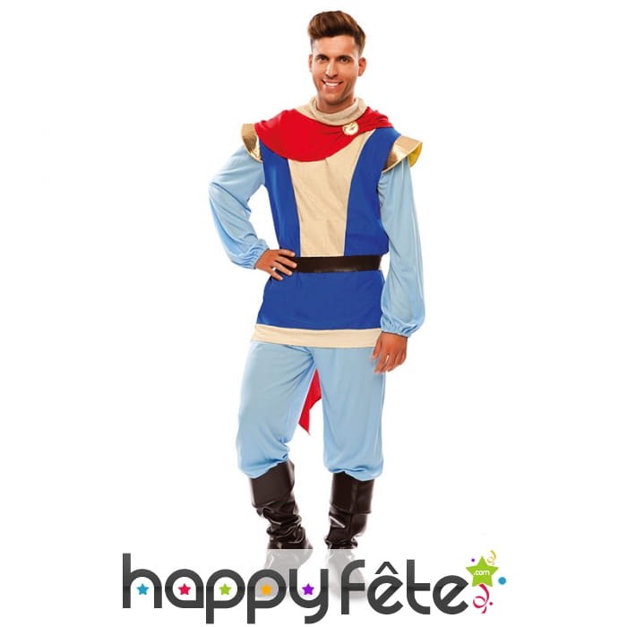 Costume bleu de prince charmant avec cape rouge