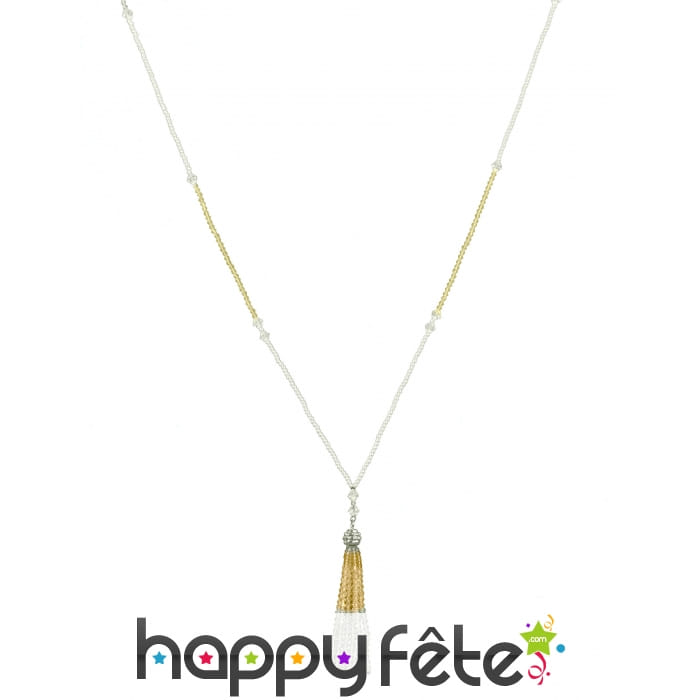Collier blanc et doré Charleston, style cabaret