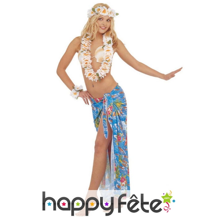 Collier, bracelets et couronne Hawaï blanc