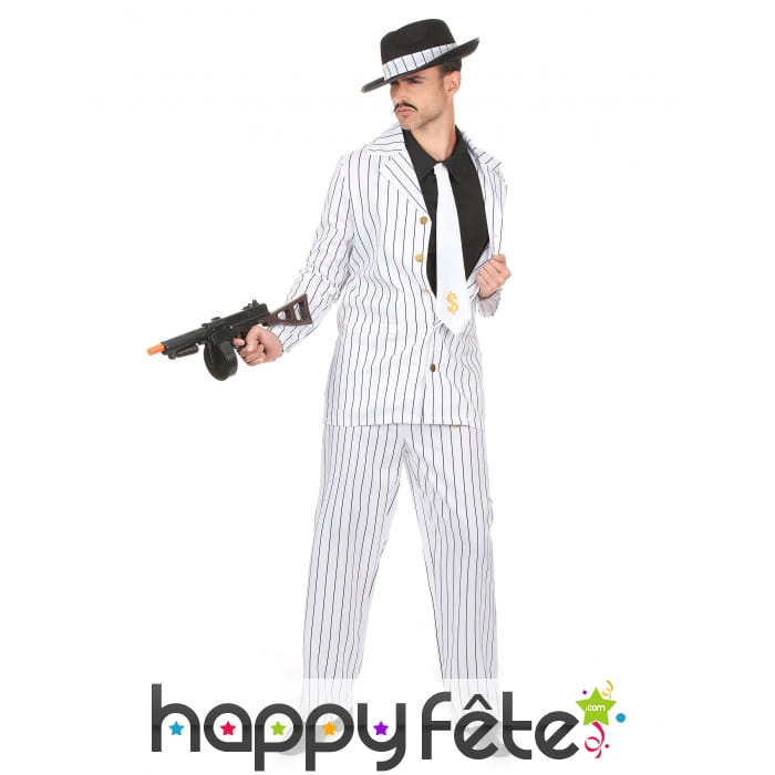 Costume blanc ligné noir de mafioso