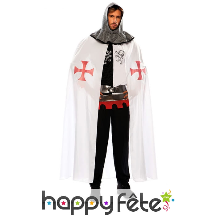 Cape blanche médiévale avec croix rouges, homme
