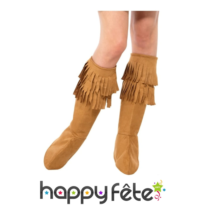 Couvres bottes marron à franges