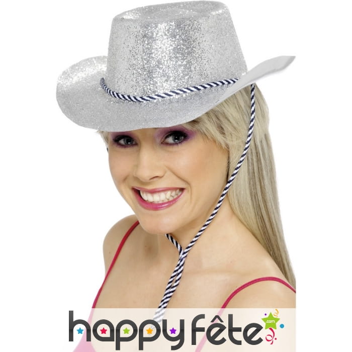 Chapeau cowboy argent brillant