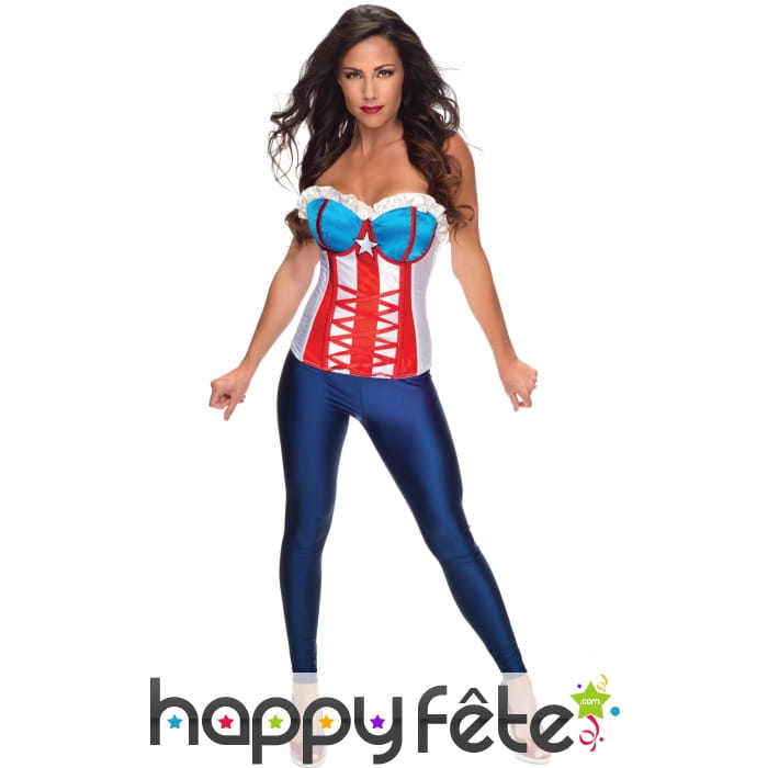 Corset Captain America bleu blanc rouge pour femme